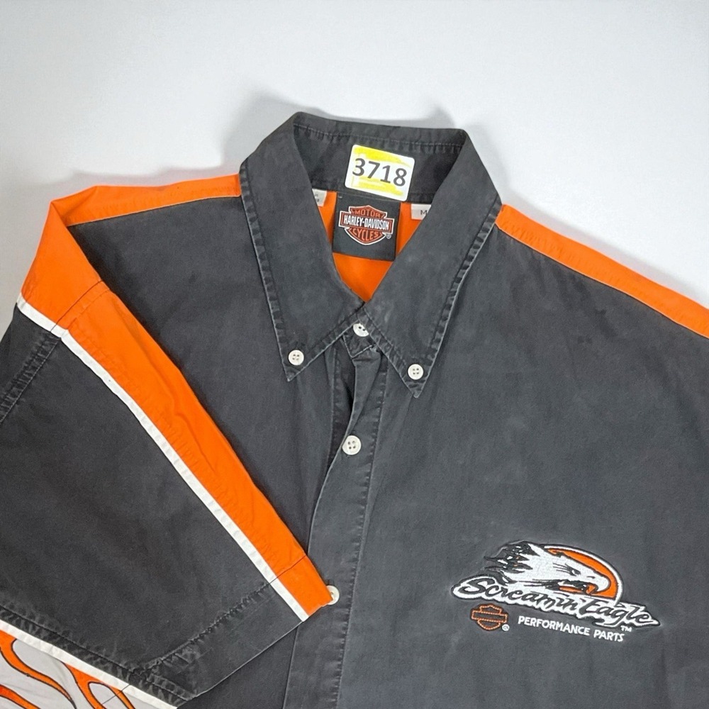 Vintage Harley-Davidson Racing Flames Button-Up Short Sleeve Shirt Size Medium